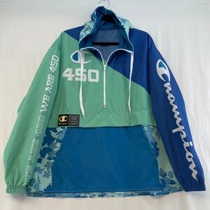 Champion Think 450 NBPA Rare Lightweight Half Zip Jacket Blue and Green